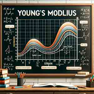 Here is an illustration that represents Young's Modulus. It features a stress-strain curve on a graph, highlighting the concepts related to Young's Modulus in an educational context.Diagram