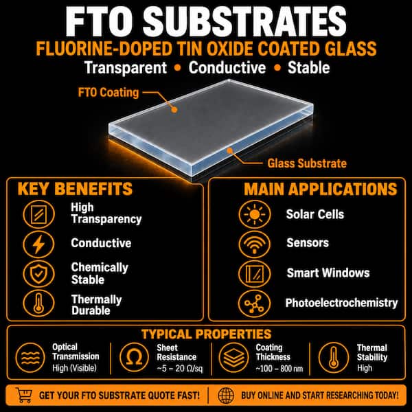 FTO coated glass substrate applications including solar cells, photoelectrochemical water splitting, smart windows, sensors, photocatalysis and optoelectronic devices