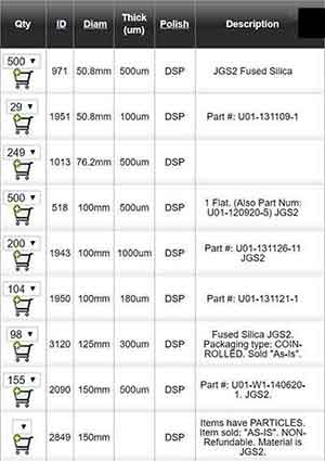 fused silica in stock wafers