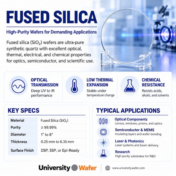 Fused silica wafer properties, specifications, and applications