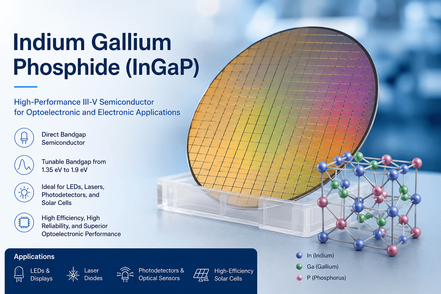 Indium Gallium Phosphide (InGaP) wafer for optoelectronic and III-V semiconductor applications