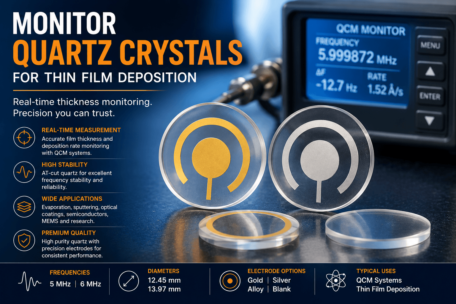 Monitor quartz crystal used for QCM thin-film deposition monitoring