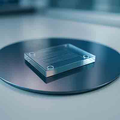 Nanofluidic chip resting on a polished silicon wafer