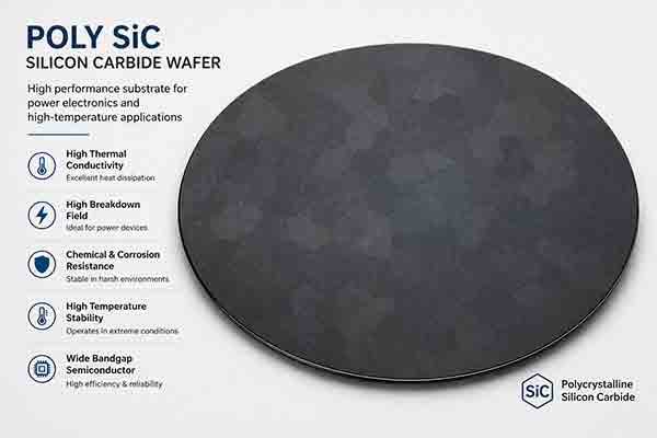 Poly silicon carbide wafer for power electronics and high temperature applications