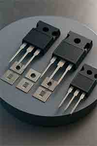 IGBT and MOSFET Power Devices on Thick Silicon Wafer – High Voltage Electronics High-power silicon-based IGBT and MOSFET devices mounted on a thick silicon wafer substrate for power electronics applications