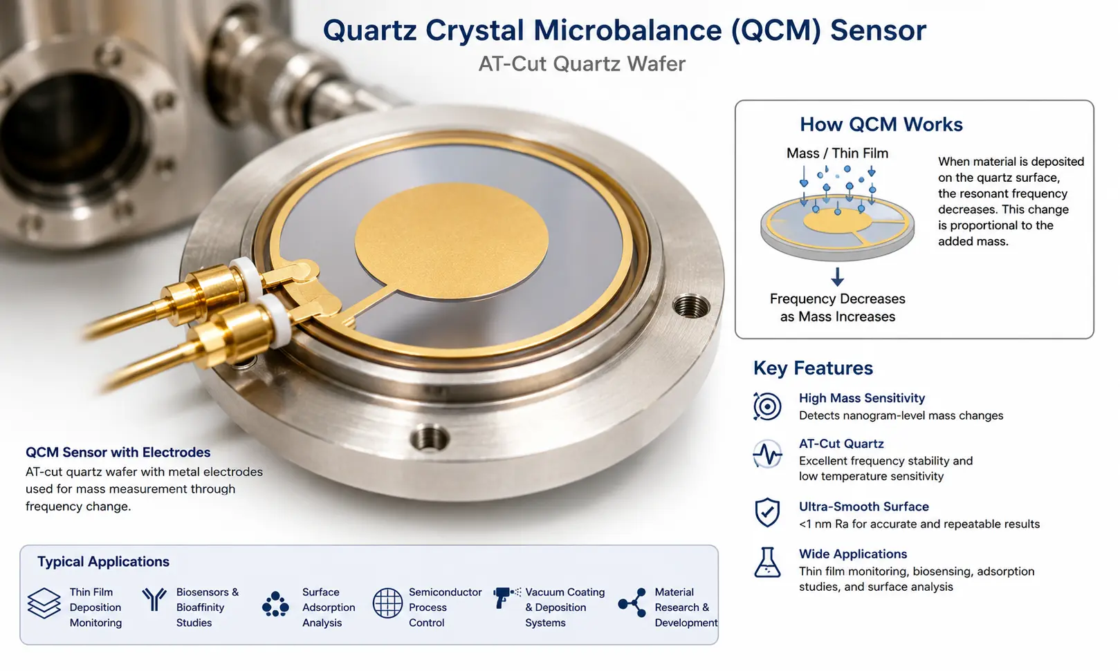 Quartz Crystal Microbalance QCM sensor using AT-cut quartz wafers