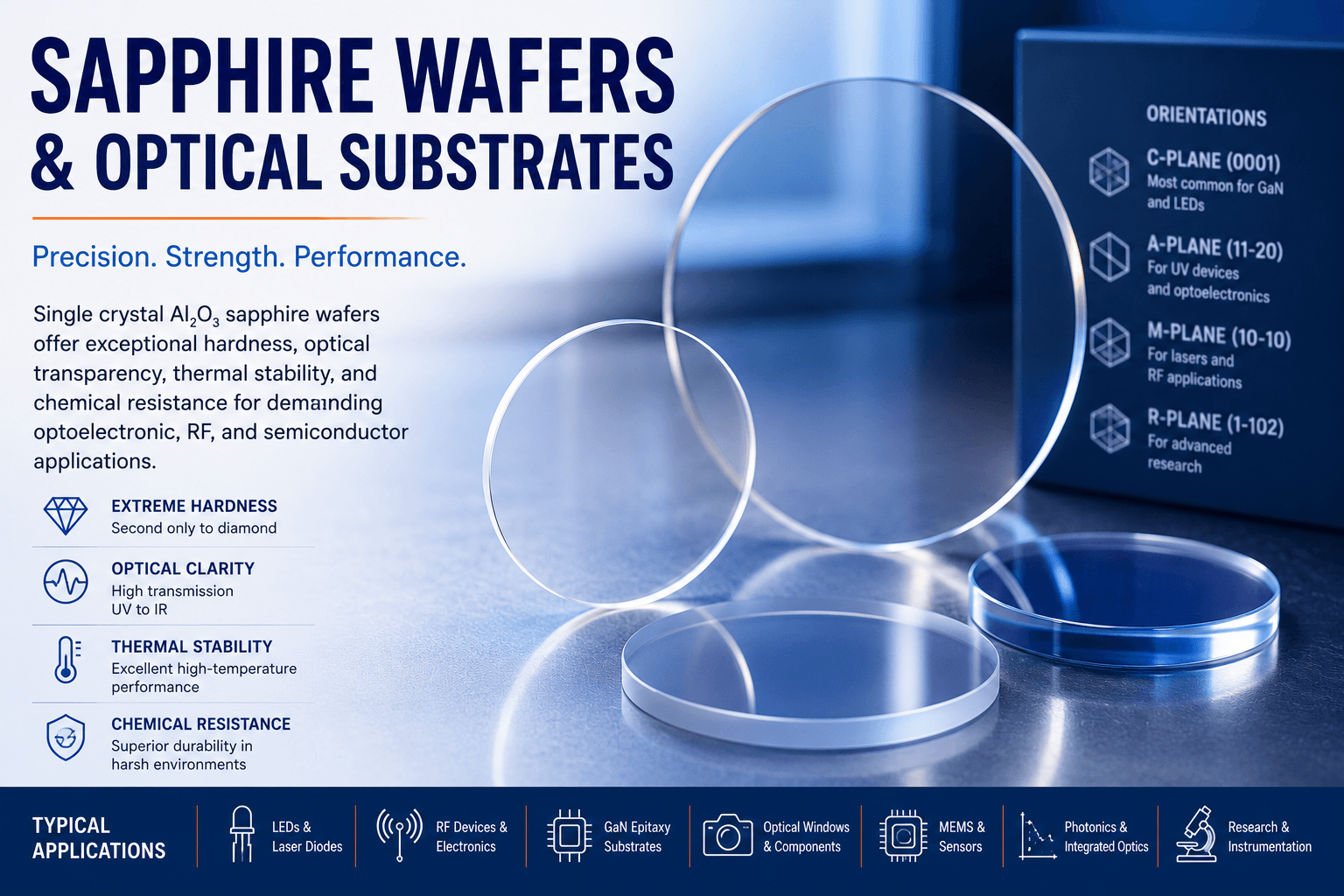 Single crystal sapphire wafer for LED, GaN, photonics, and semiconductor applications