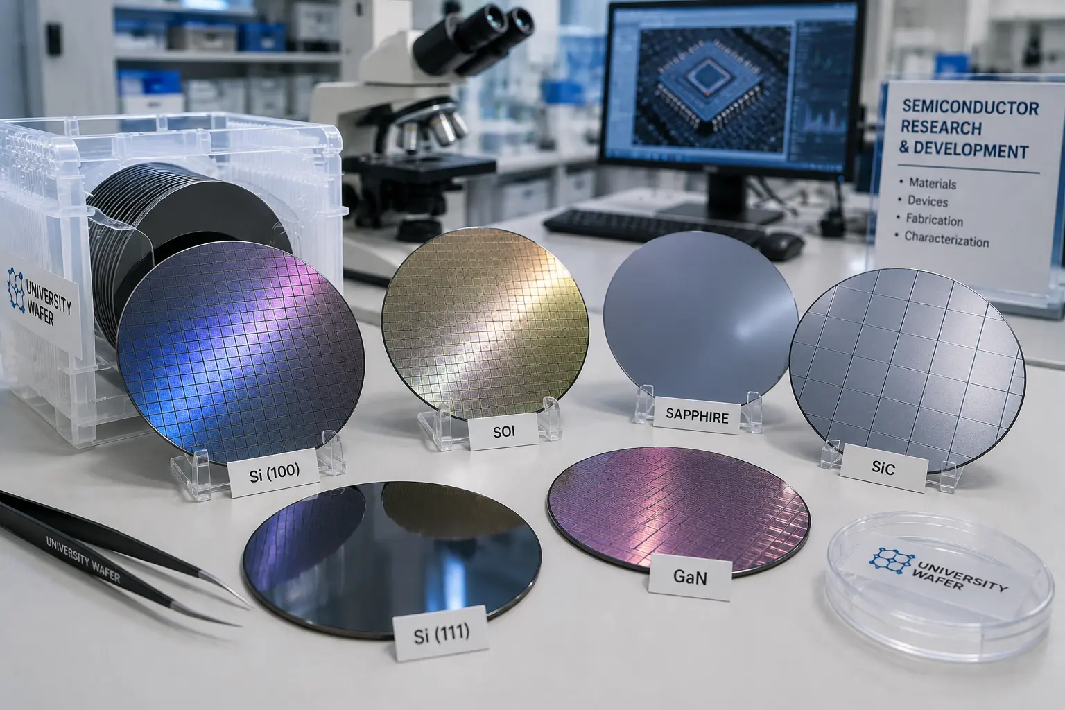 Silicon wafers and semiconductor substrates used for semiconductor manufacturing research and development