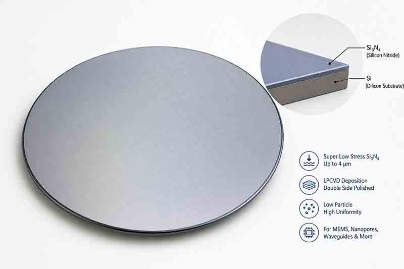 Super low stress silicon nitride wafer with Si3N4 coating on silicon substrate for MEMS nanopores and waveguides