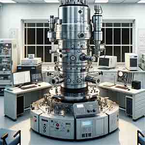 Here is the image of a transmission electron microscope in a scientific laboratory setting.