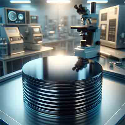hick silicon wafers used in the fabrication of microwave devices, set against a high-tech laboratory environment