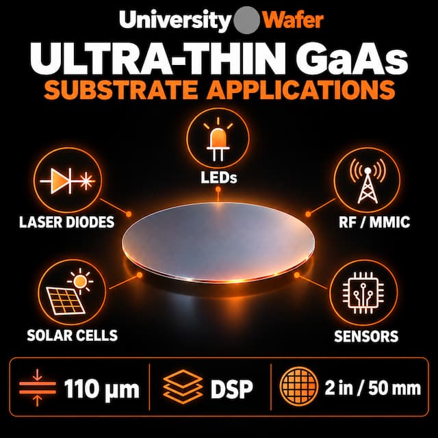 Ultra-thin GaAs wafer applications including LEDs, laser diodes, RF MMIC circuits, solar cells and semiconductor sensors