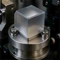 Silicon Monochromator for X-ray Optics – Precision Crystal Mounted on Thick Wafer Photorealistic silicon monochromator for X-ray optics mounted on precision stainless steel base, made from thick silicon wafer